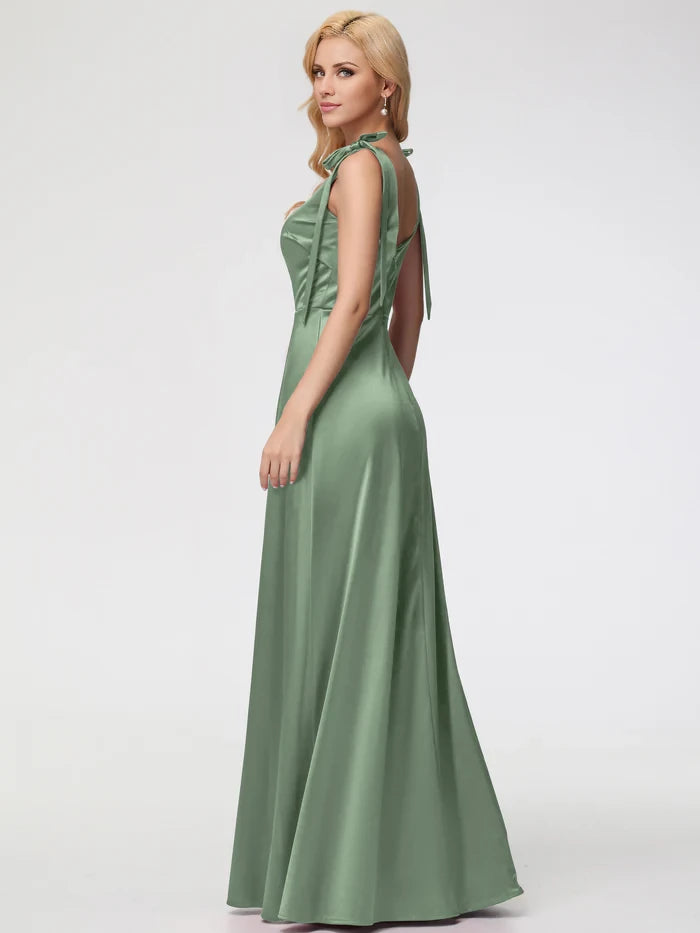 Elegant Sheath Square Neck Sleeveless Tie Back Long Length Prom Dresses
