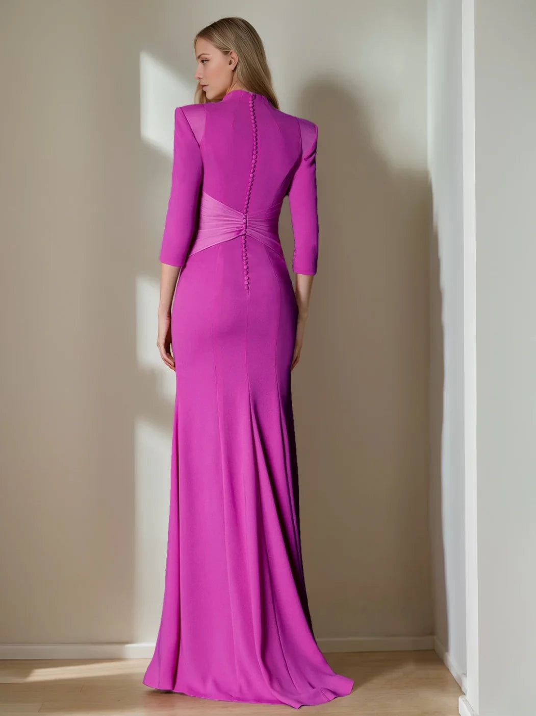 Elegant Sheath Square Neck Three - Quarter Sleeve Button Back Floor - Length Mother of the Bride Dresses