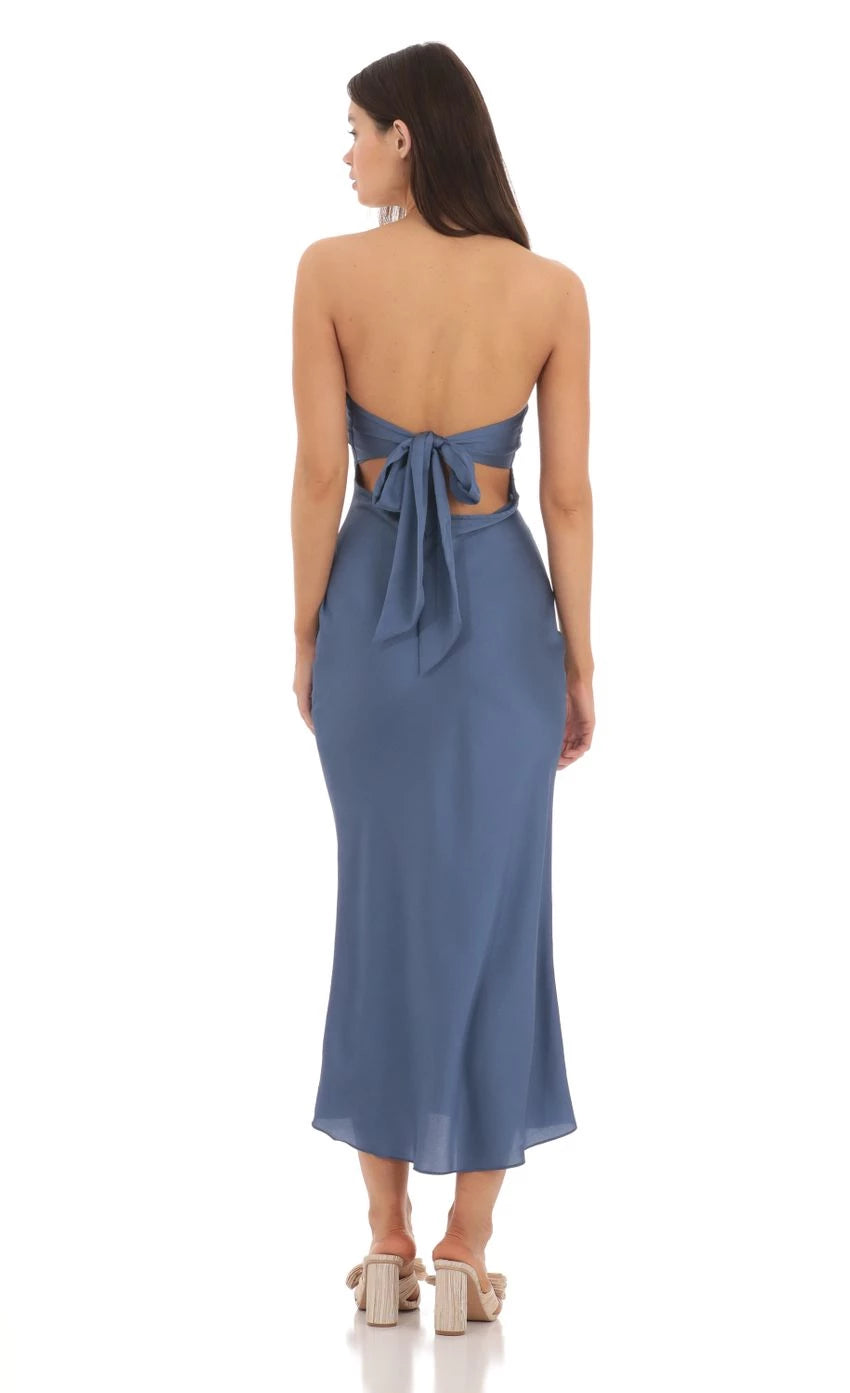 Elegant Sheath Strapless Bow-Back Midi-Length Prom Dresses