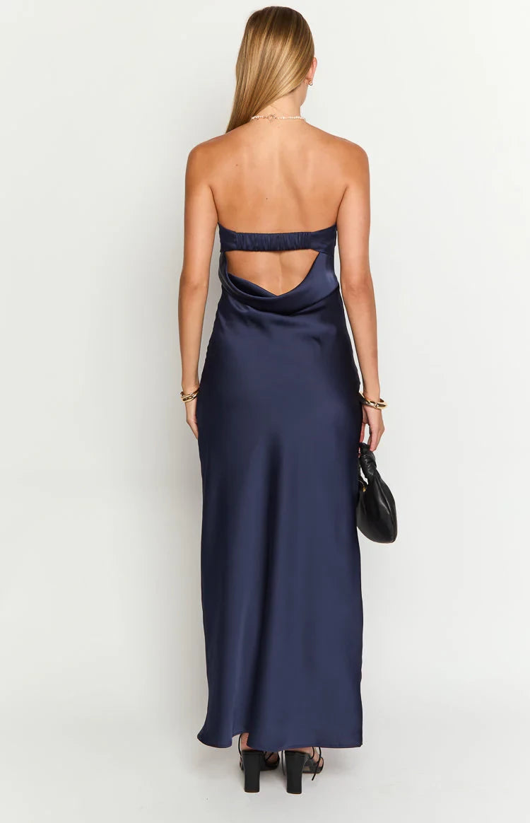 Elegant Sheath Strapless Cowl Back Floor Length Prom Dresses