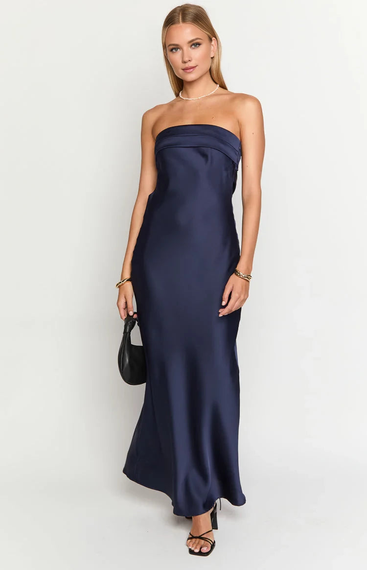 Elegant Sheath Strapless Cowl Back Floor Length Prom Dresses