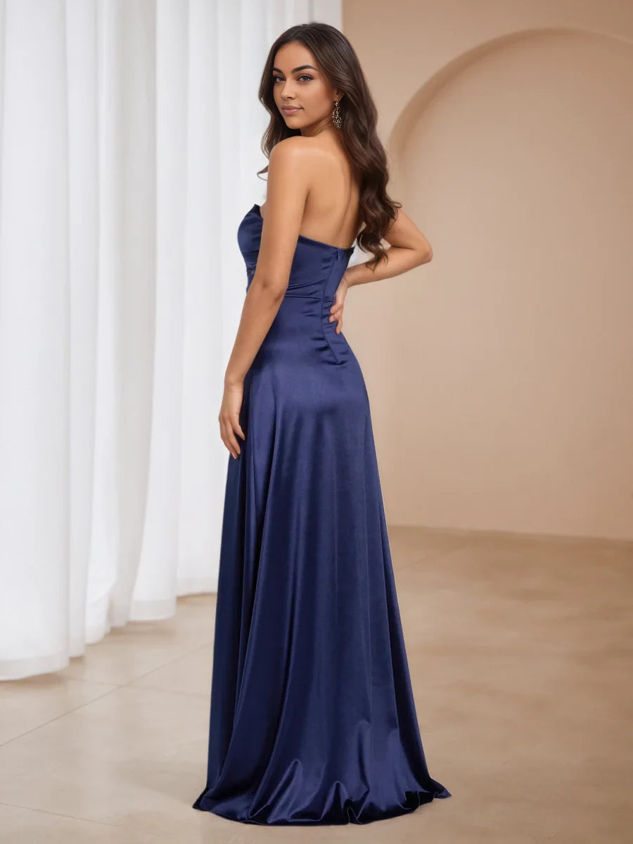 Elegant Sheath Strapless Open Back Floor Length Prom Dresses