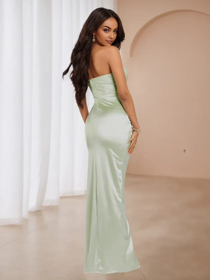 Elegant Sheath Strapless Sleeveless Plain Back Floor Length Prom Dresses