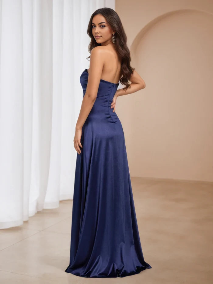 Elegant Sheath Strapless Sleeveless Plain Back Floor Length Prom Dresses