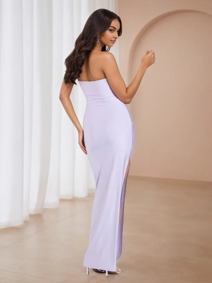 Elegant Sheath Strapless Sleeveless Plain Back Floor Length Prom Dresses