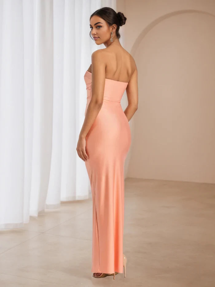 Elegant Sheath Strapless Sleeveless Plain Back Floor Length Prom Dresses
