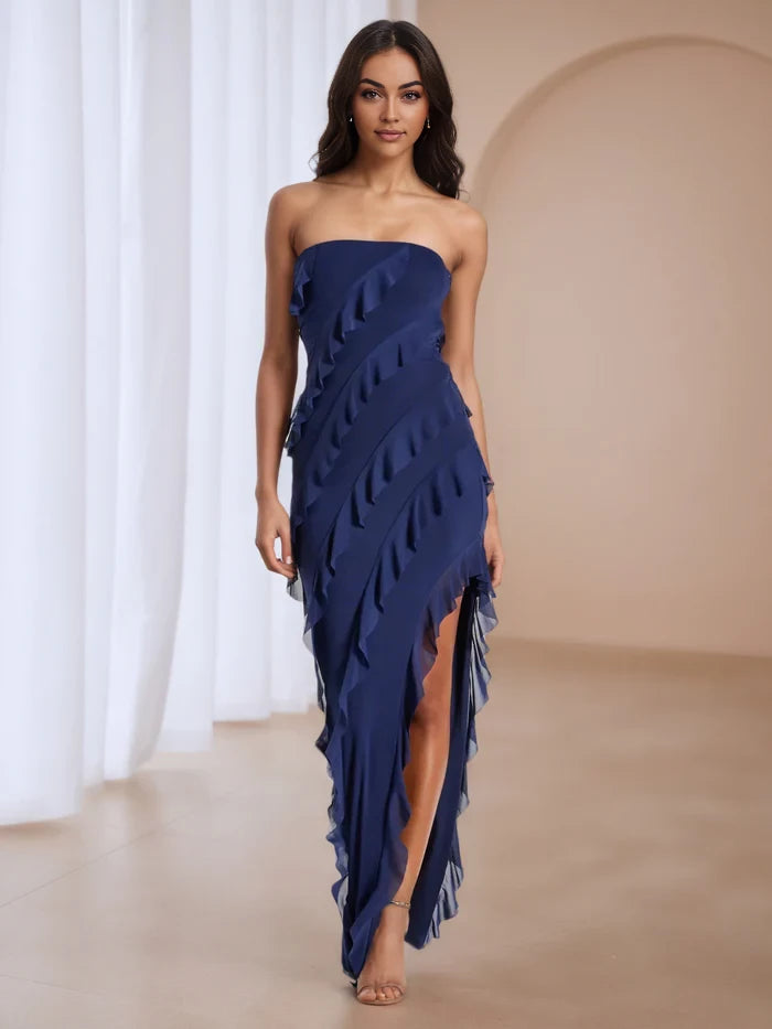 Elegant Sheath Strapless Sleeveless Zipper Back Long Length Prom Dresses