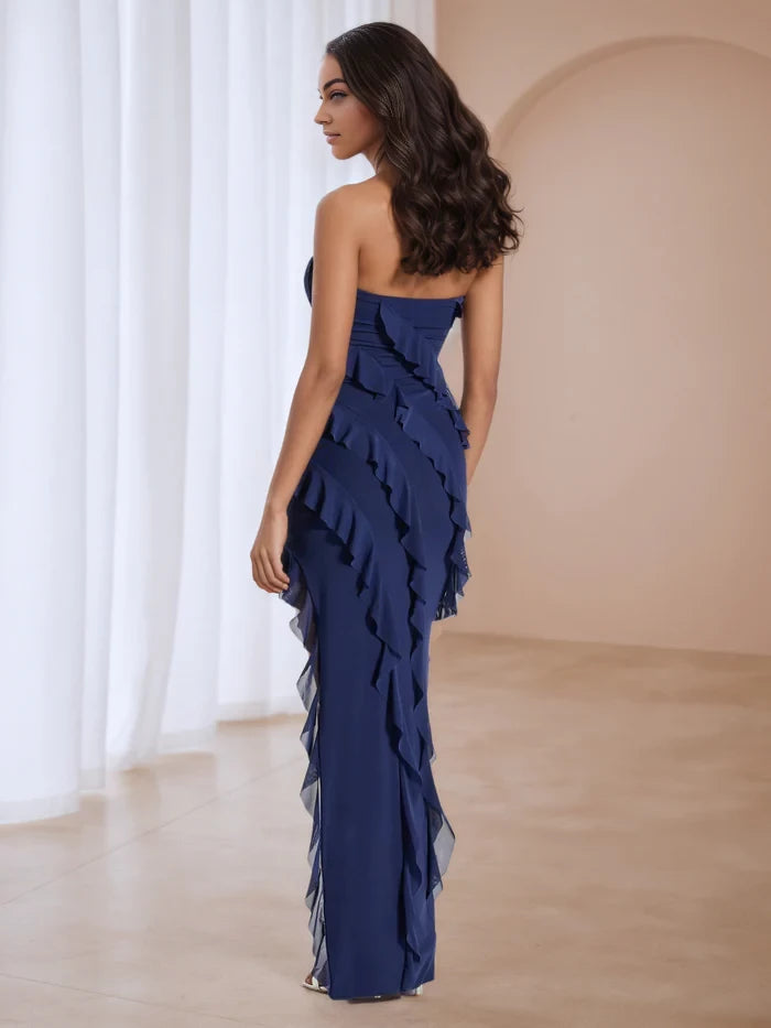 Elegant Sheath Strapless Sleeveless Zipper Back Long Length Prom Dresses