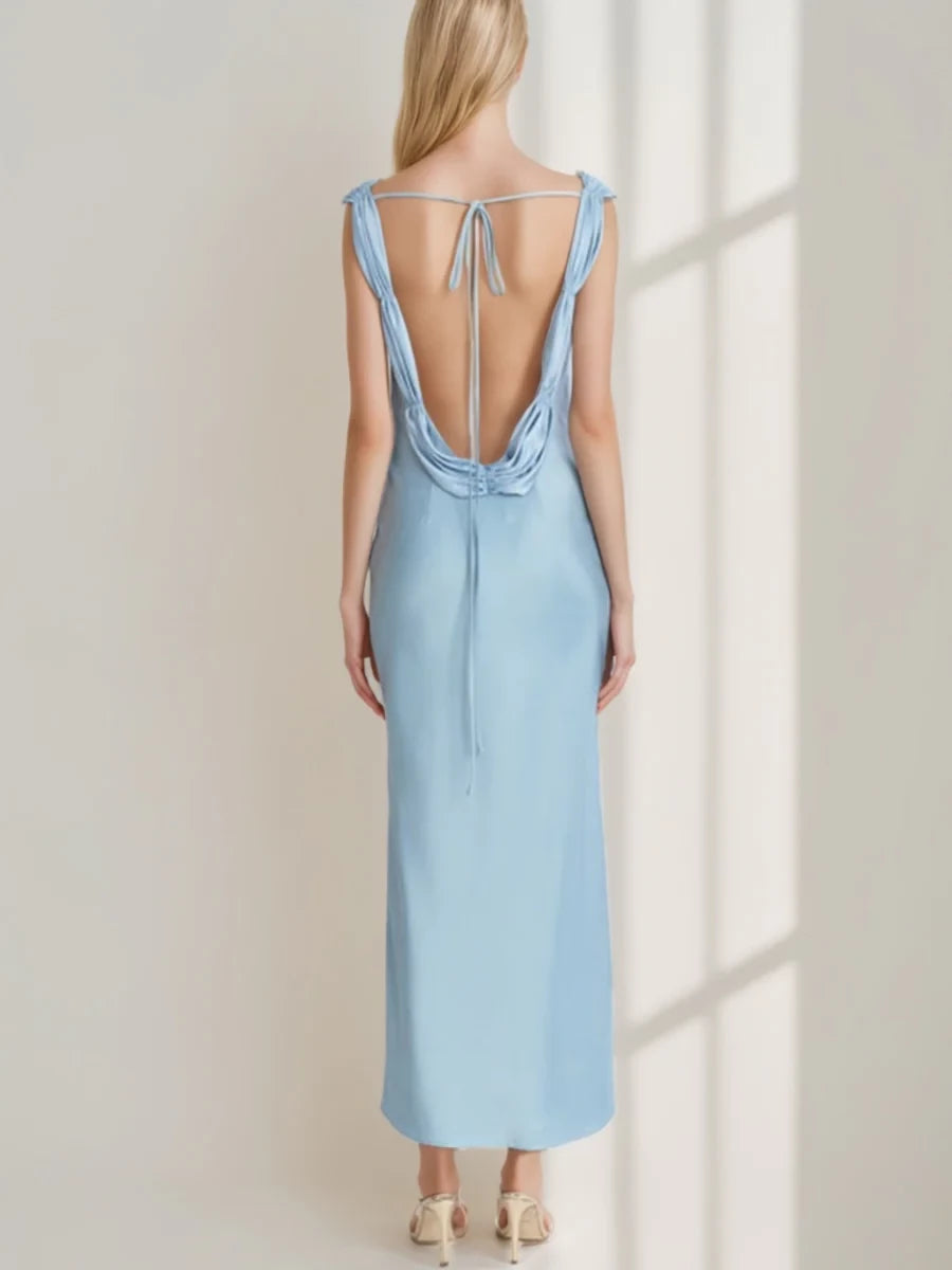 Elegant Sheath Sweetheart Neck Sleeveless Open Back Long Length Prom Dresses
