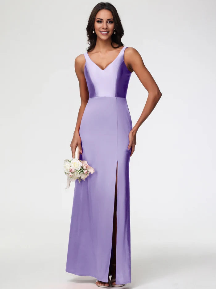 Elegant Sheath V - Neck Sleeveless Cutout Back Long Length Prom Dresses