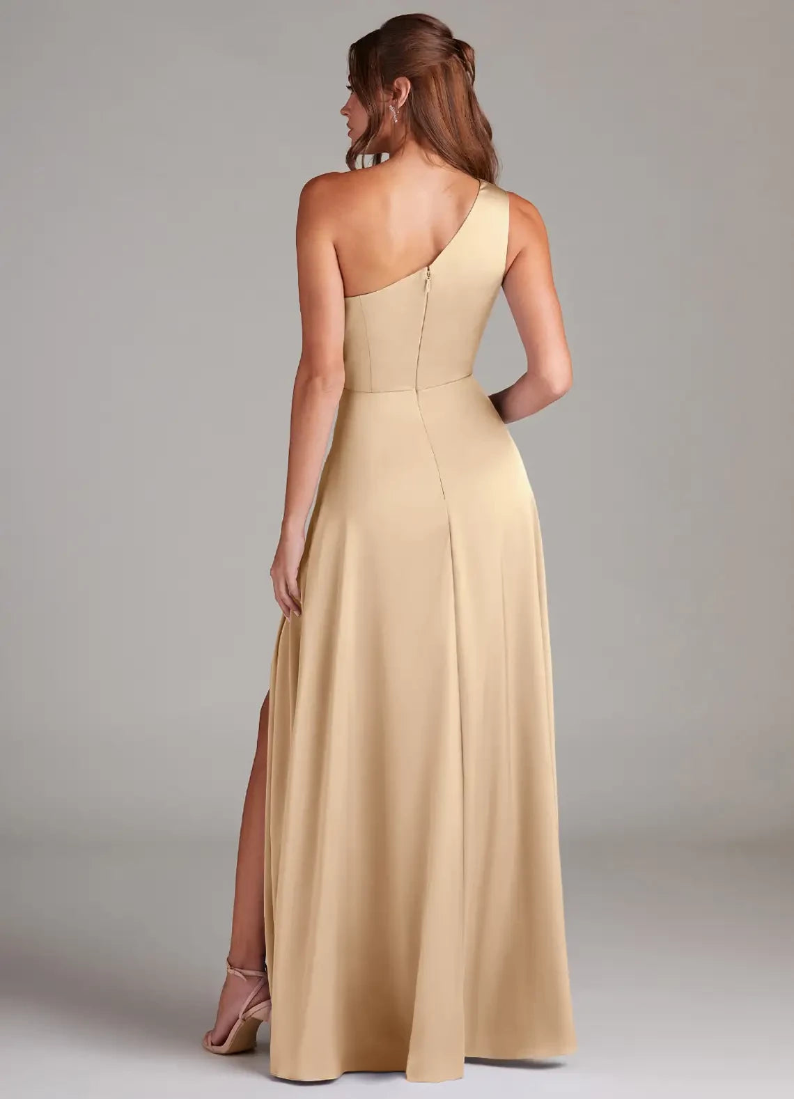 Elegant A-Line One Shoulder Back Zip Floor-Length Side Slit evening dress