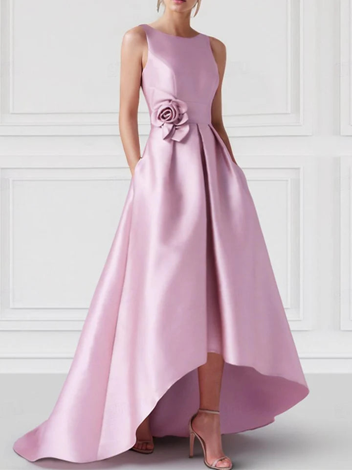 Elegant A-Line/Princess Boat Neck Sleeveless Floor-Length Prom Dresses