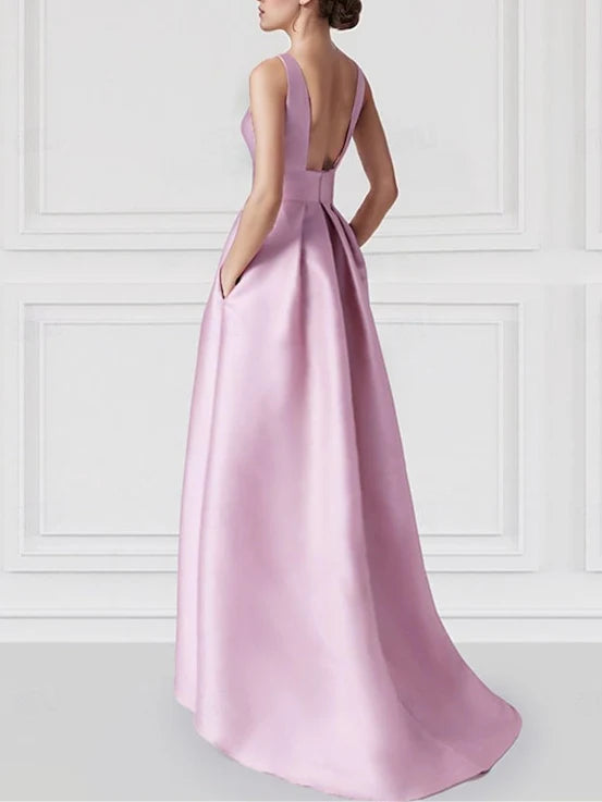 Elegant A-Line/Princess Boat Neck Sleeveless Floor-Length Prom Dresses