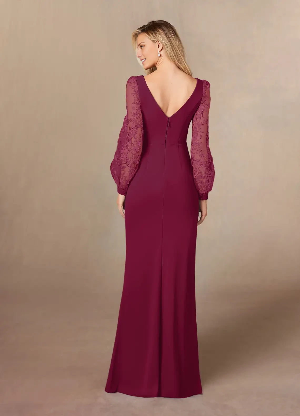 Elegant A-Line Scoop Neck Long Sleeve Back Zip Floor-Length Mother of the Bride Dress