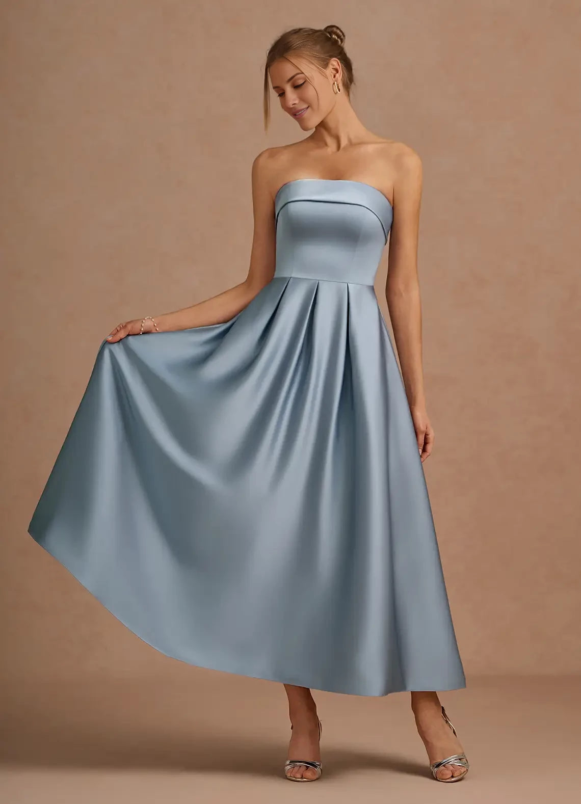 Elegant A-Line Strapless Corset Ankle-Length evening dress