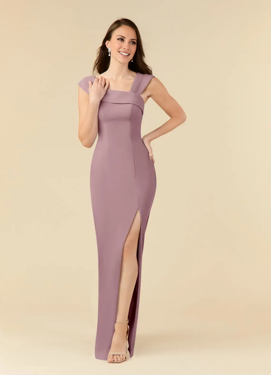 Elegant Column Asymmetrical Neck Sleeveless Floor-Length Side Slit Mother of the Bride Dress