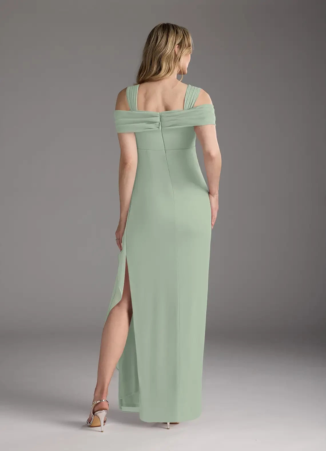 Elegant Column Cold Shoulder Sleeveless Back Zip Asymmetrical Mother of the Bride Dress
