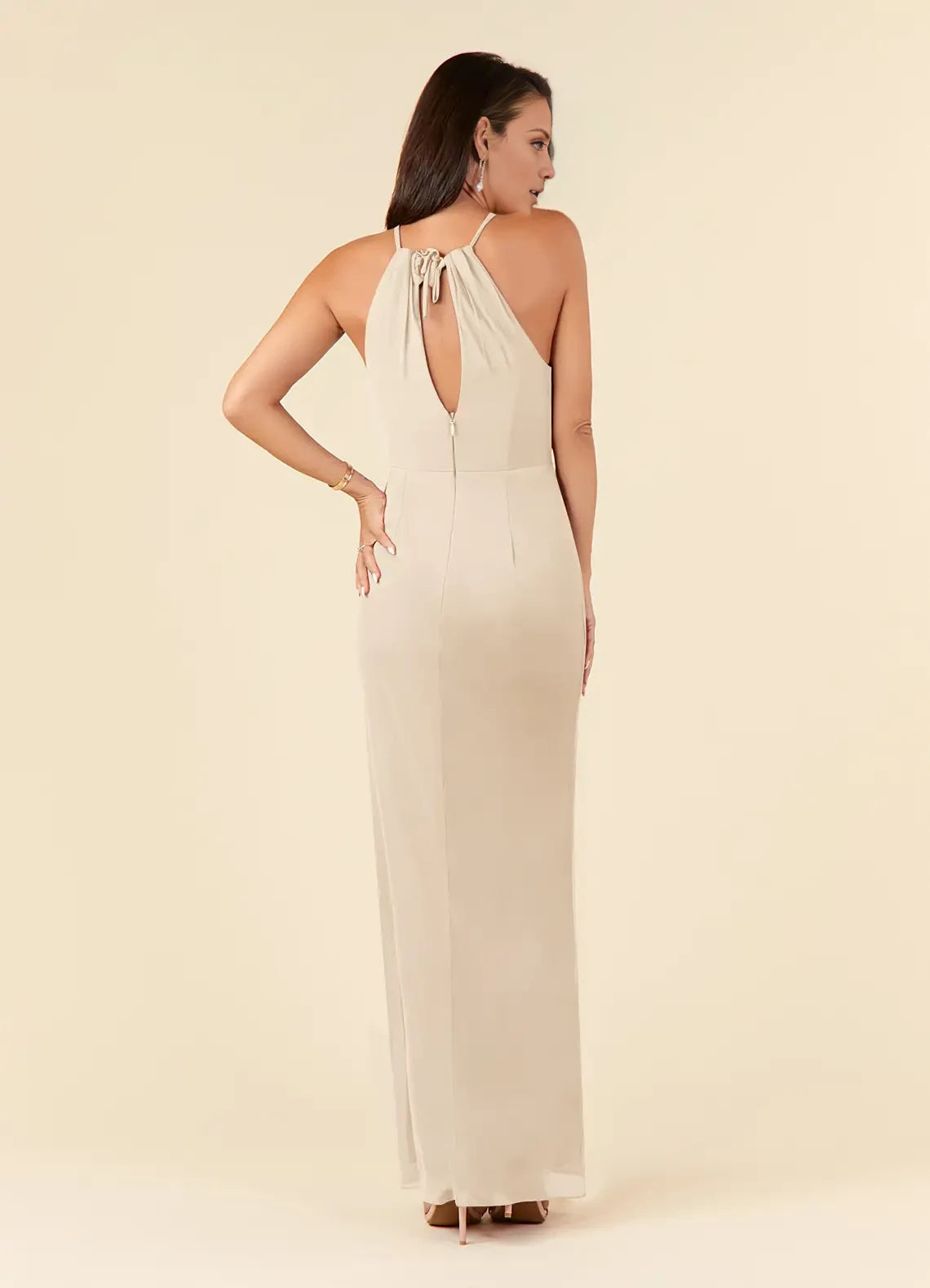 Elegant Column Halter Sleeveless Back Zip Floor-Length Mother of the Bride Dress