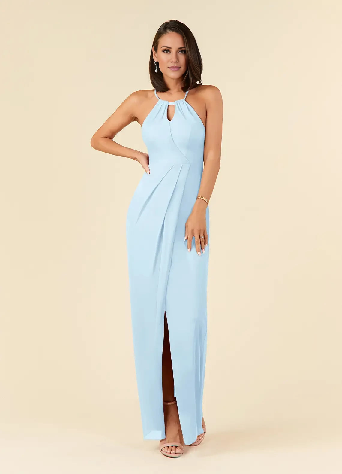 Elegant Column Halter Sleeveless Back Zip Floor-Length Mother of the Bride Dress