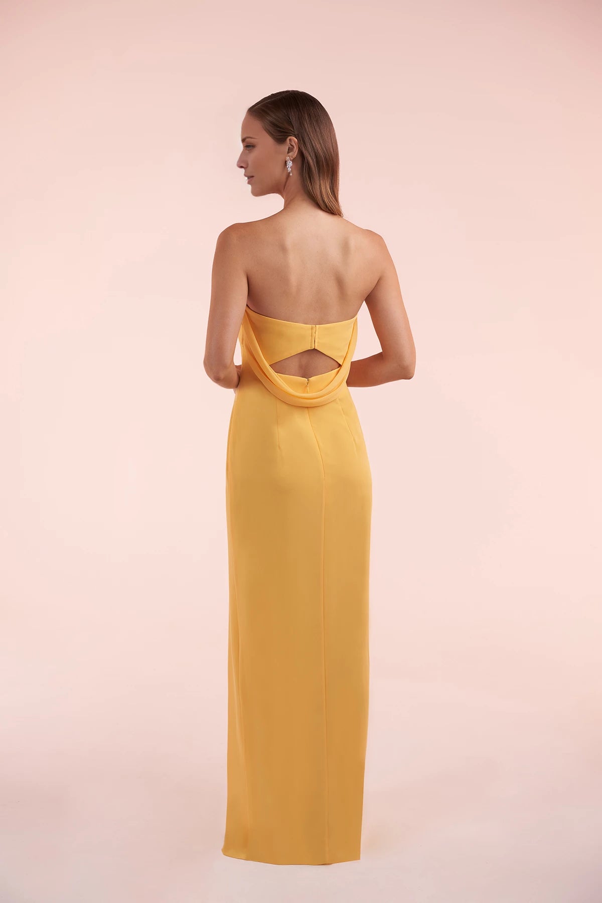 Elegant Column Strapless Sleeveless Back Zip Floor-Length Side Slit Bridesmaid Dress