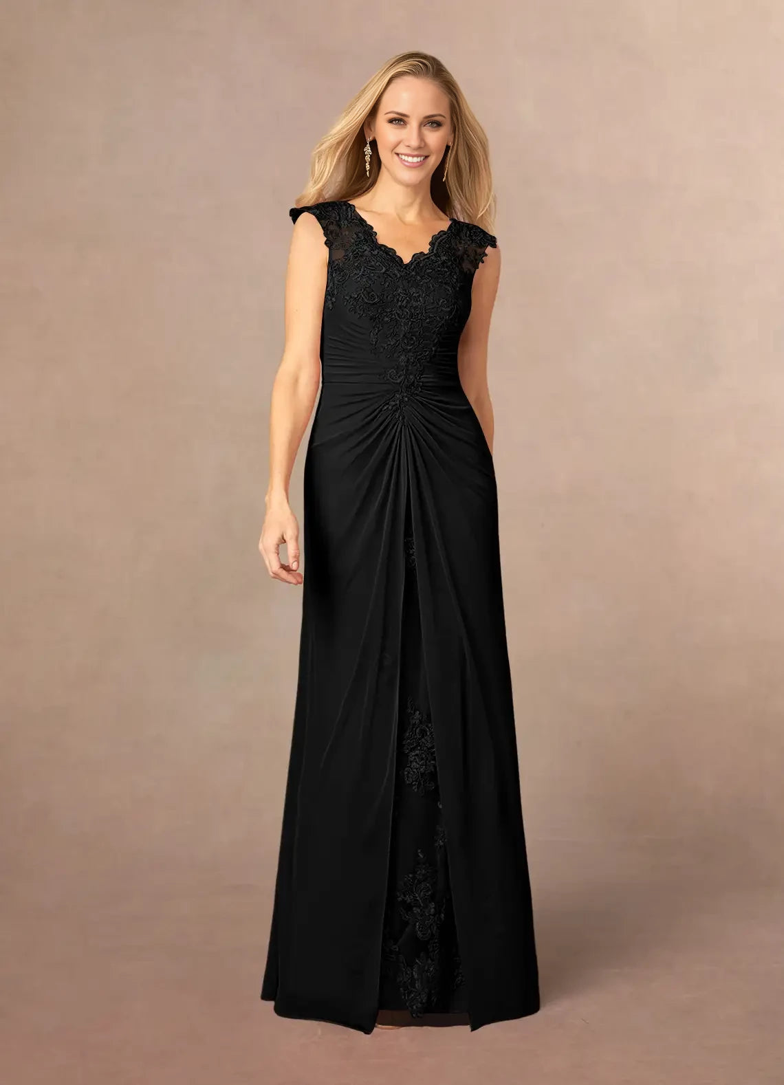 Elegant Column V Neck Sleeveless Back Zip Floor-Length Mother of the Bride Dress