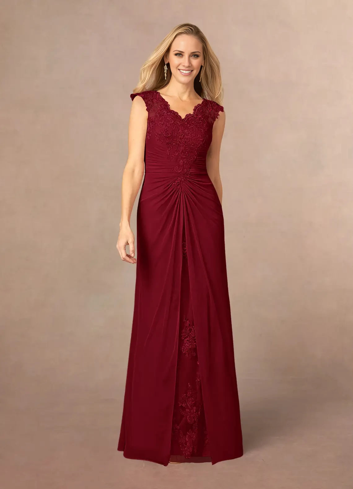 Elegant Column V Neck Sleeveless Back Zip Floor-Length Mother of the Bride Dress
