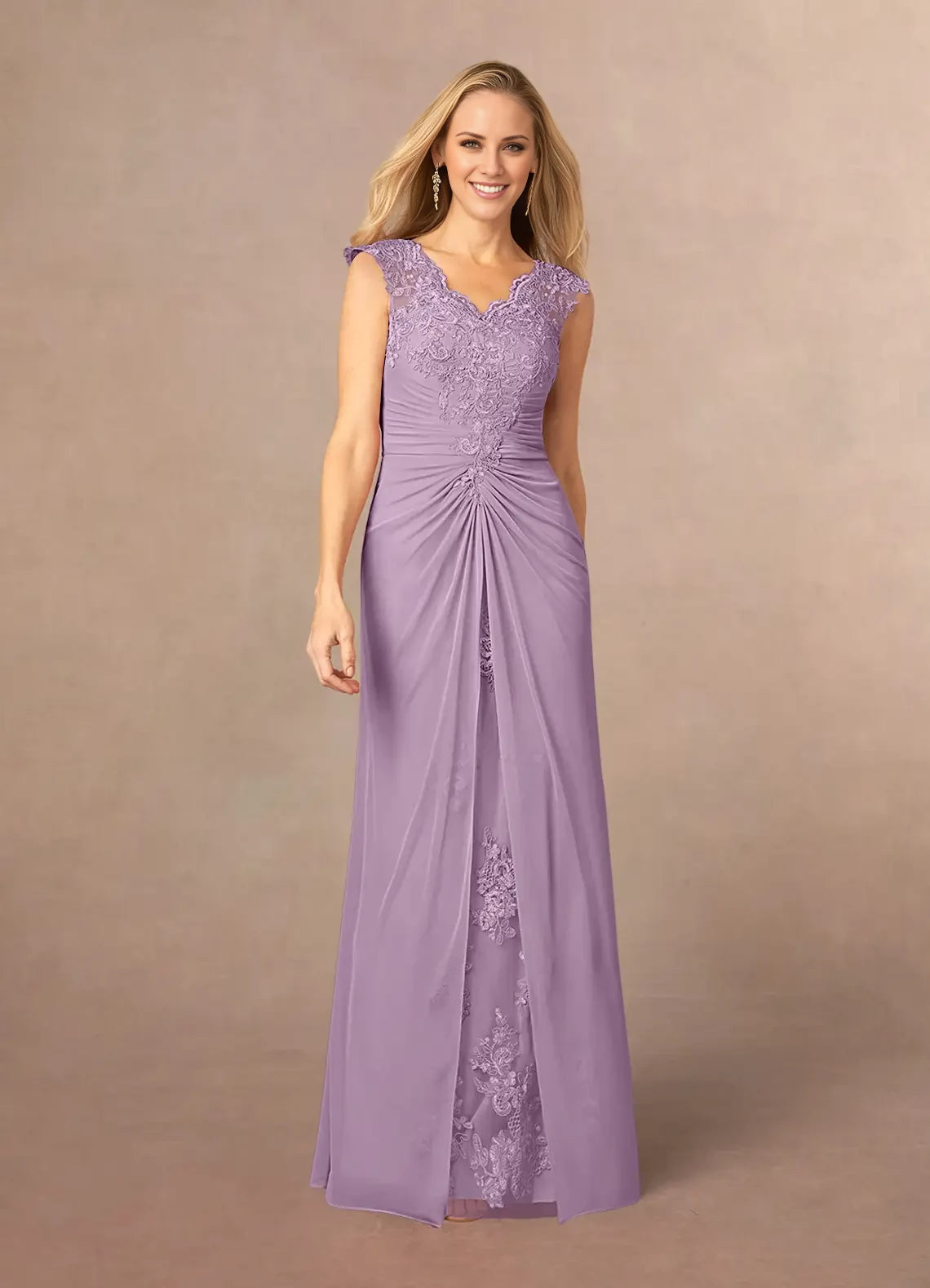 Elegant Column V Neck Sleeveless Back Zip Floor-Length Mother of the Bride Dress