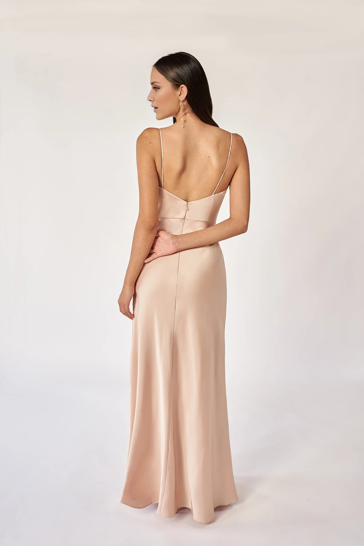 Elegant Cowl Neck Spaghetti Straps Back Zip Floor-Length Bridesmaid Dress