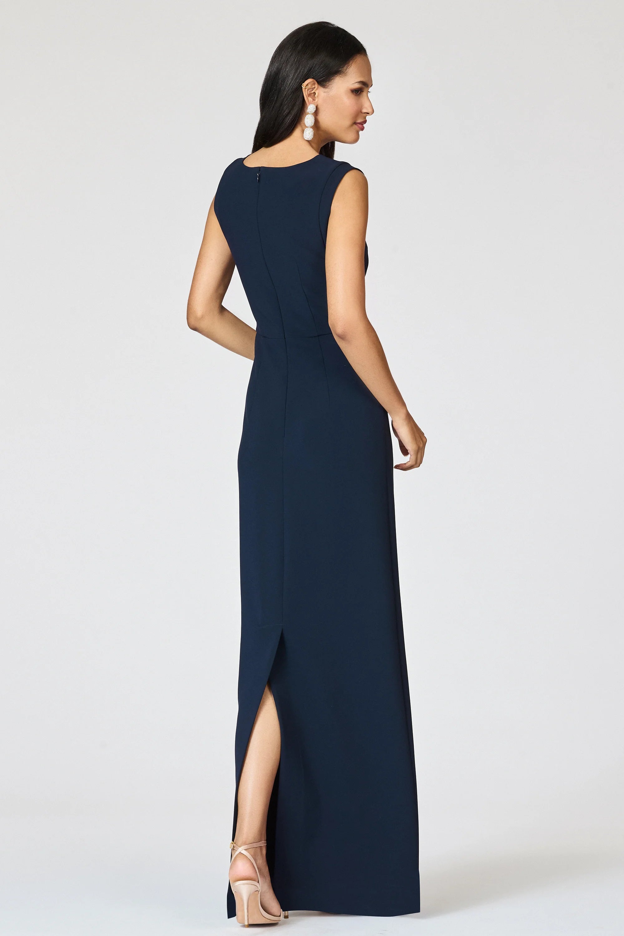 Elegant Crepe Mother of the Bride Dresses with Sleeveless Neckline, Beaded Mesh Inset and Back Slit Formal Gown