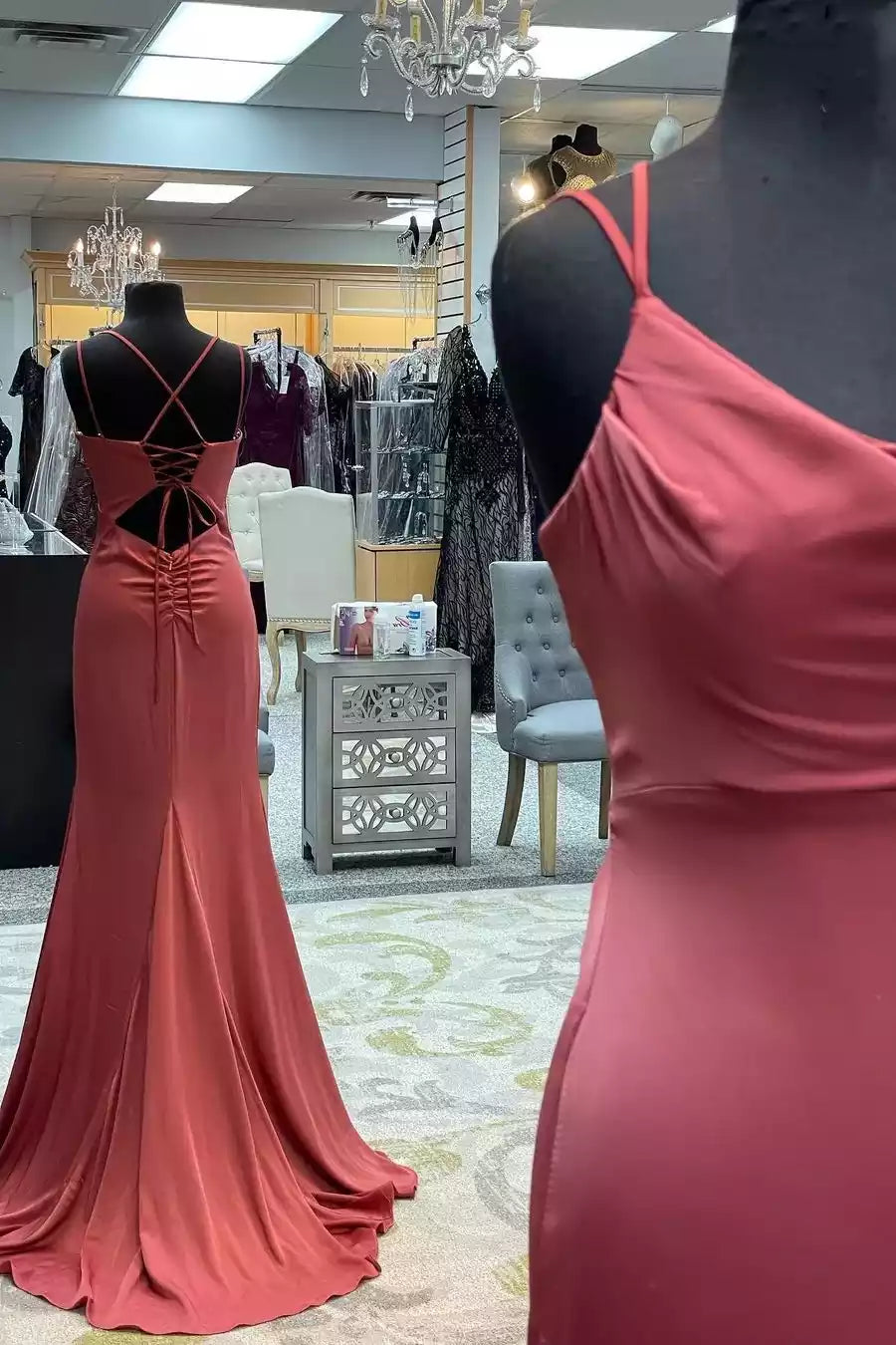 Elegant Dusty Rose Satin Mermaid Gown with Crisscross Back & Draped Neckline