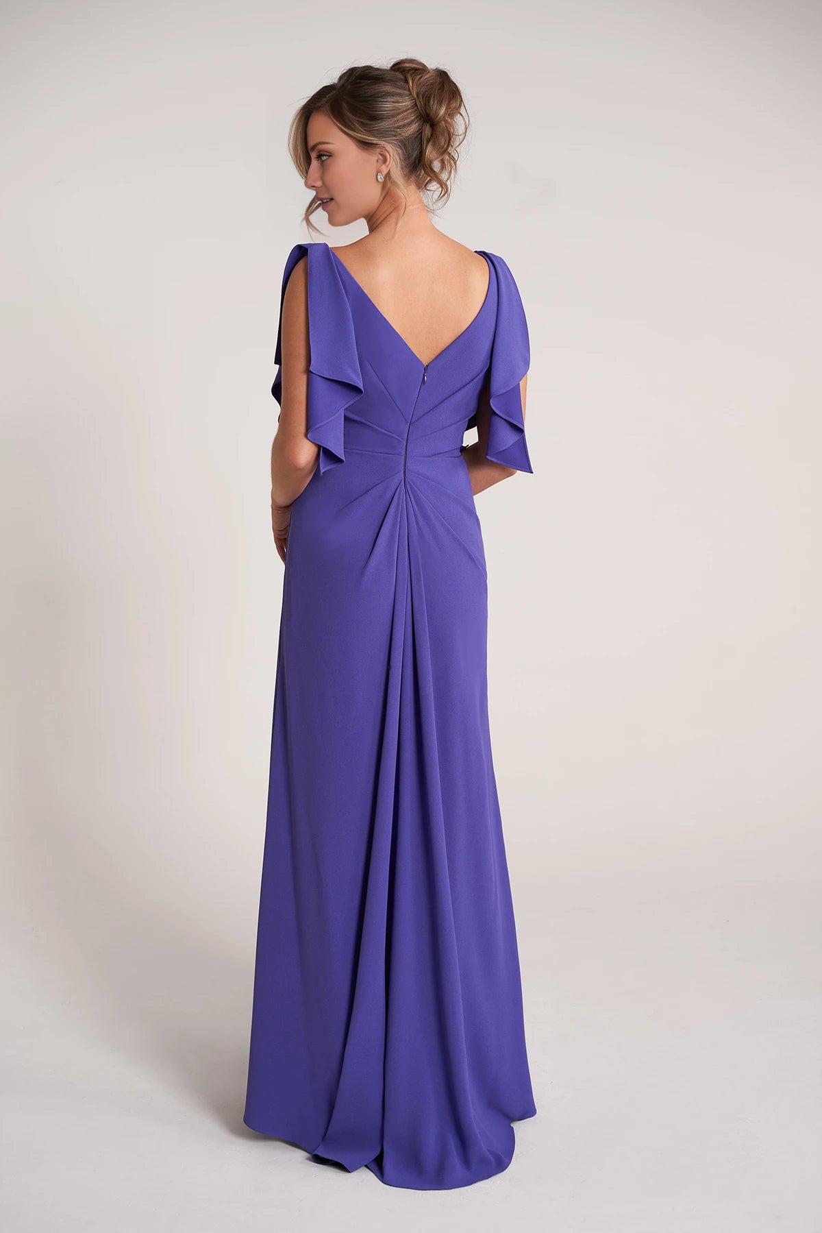 Elegant Fit and Flare Crepe Gown with V-Neckline and Soft Flutter Sleeves Mother of the Bride Dresses