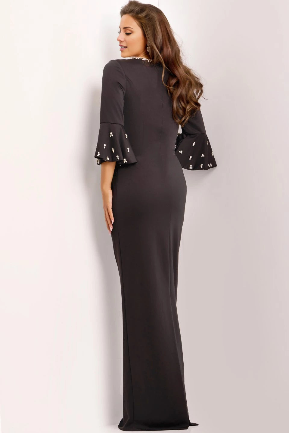 Elegant Long Sleeve Gown with Beaded Detailing Evening Dresses