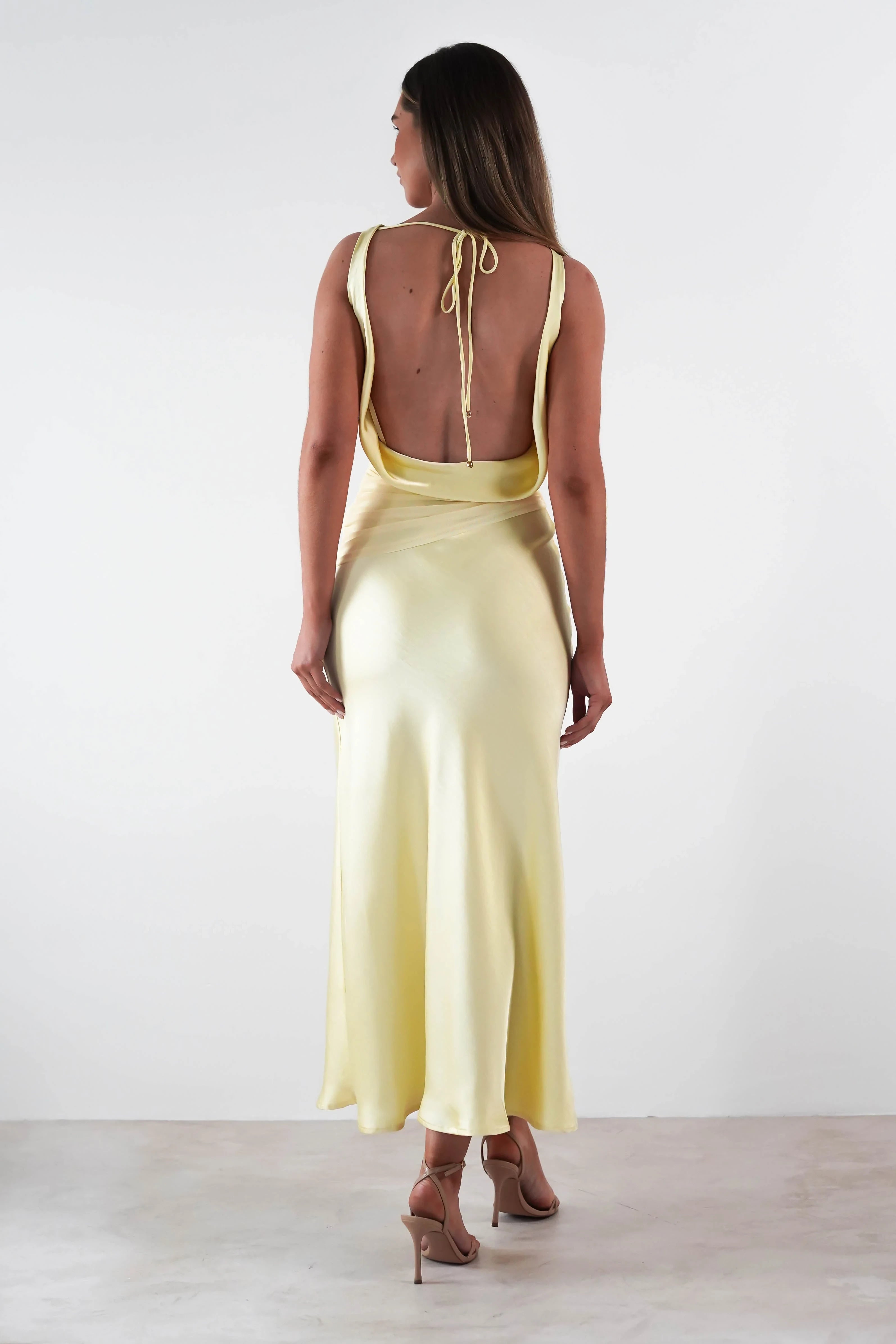 Elegant Mermaid Cowl Neck Sleeveless Halter Backless Ankle-Length Prom Dress