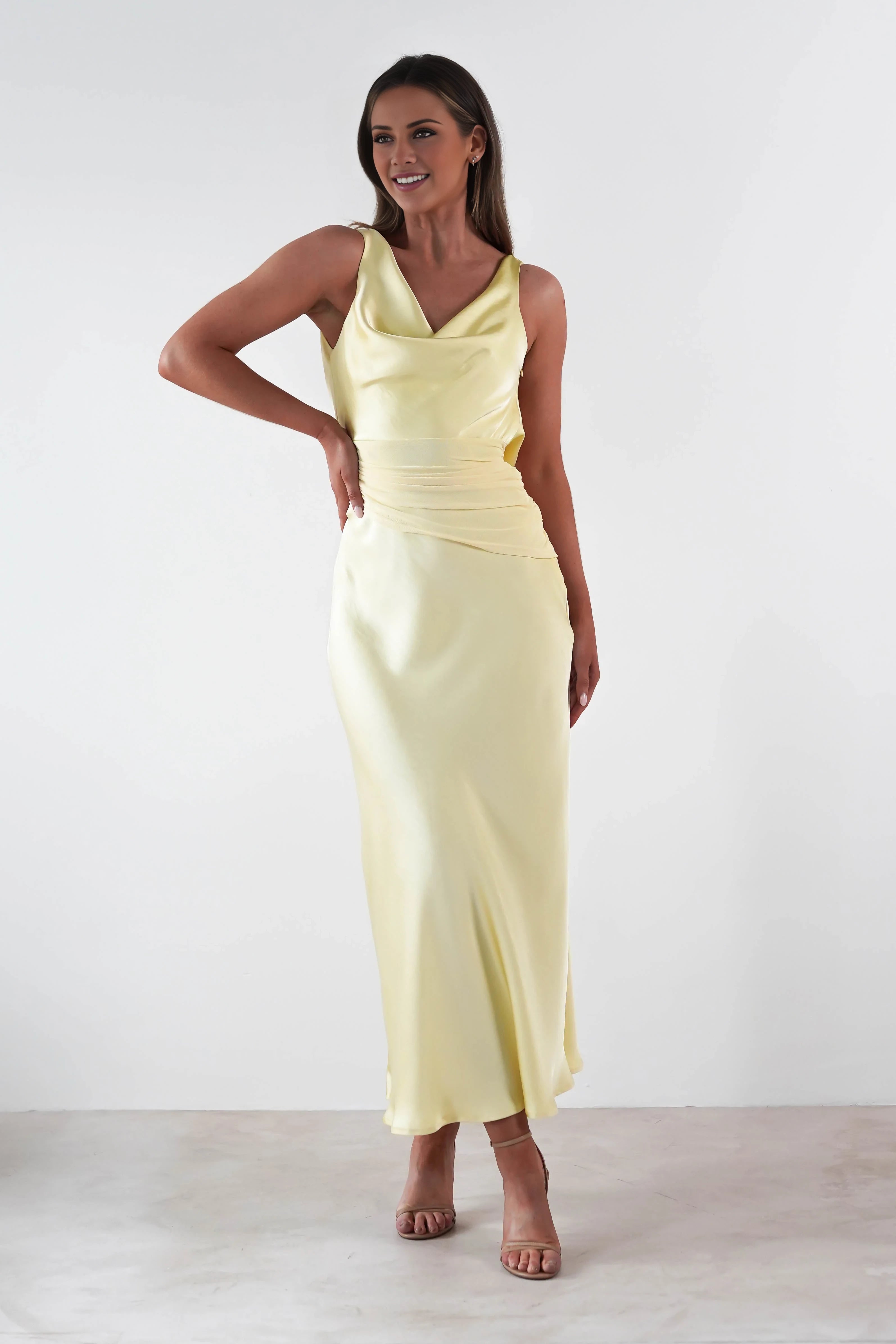 Elegant Mermaid Cowl Neck Sleeveless Halter Backless Ankle-Length Prom Dress