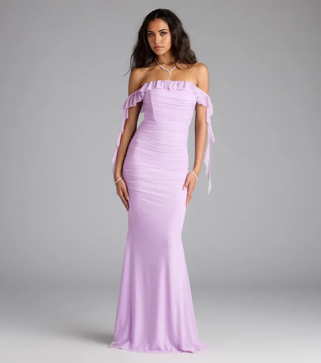 Elegant Mermaid Off the Shoulder Sleeveless Back Zip Floor-Length Bridesmaid Dress