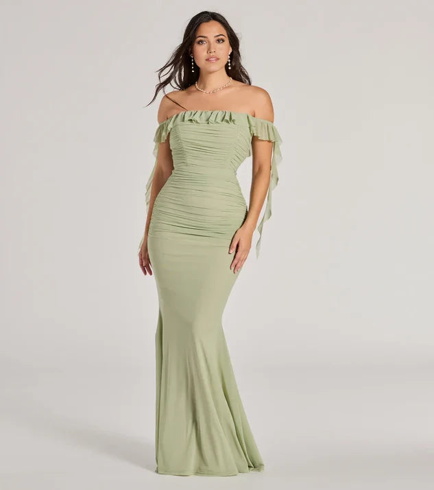 Elegant Mermaid Off the Shoulder Sleeveless Back Zip Floor-Length Bridesmaid Dress