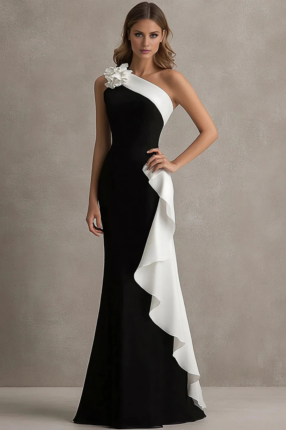 Elegant Mermaid One Shoulder Sleeveless Backless Floor-Length Evening dress for female guests