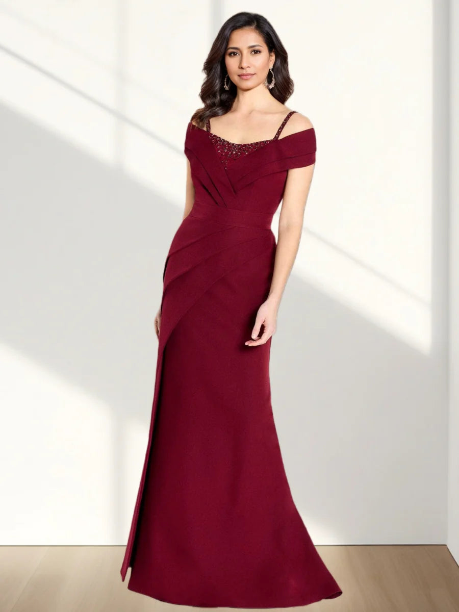 Elegant Off-Shoulder Sweetheart Neck Embellished Crepe Mermaid Evening Dress with High Side Slit