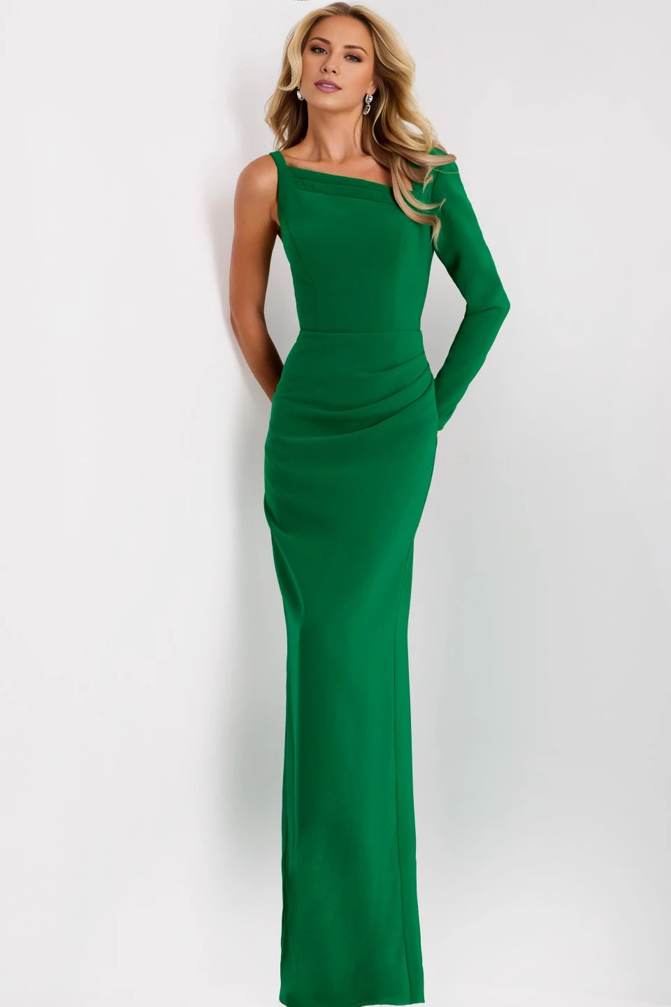 Elegant One-Shoulder Gown with Dramatic Sleeve and Slit Evening Dresses