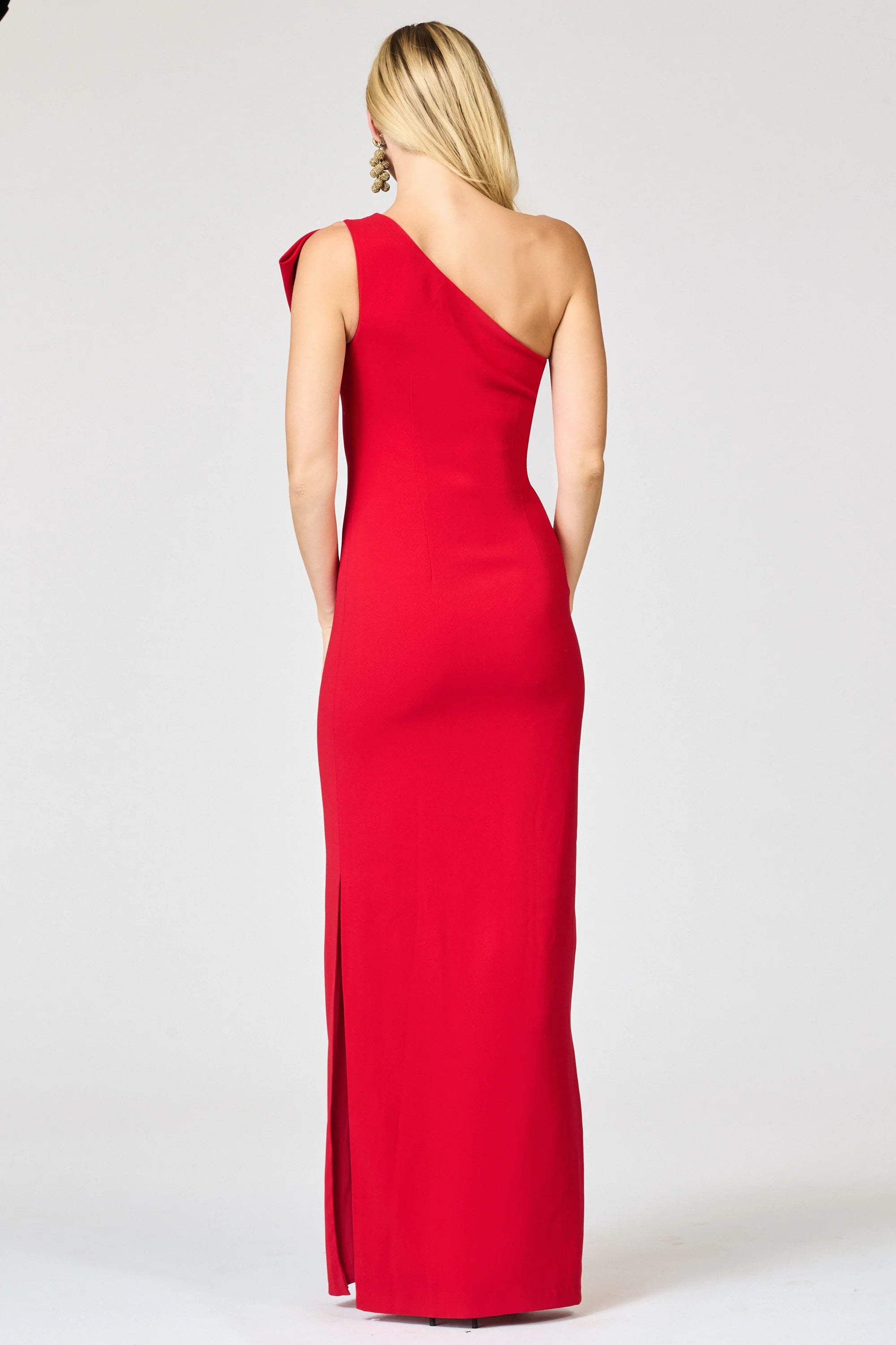 Elegant One-Shoulder Mother of the Bride Dresses with Oversized Bow Accent, Side Slit Design and Form-Fitting Crepe Column Maxi Silhouette Formal Gown