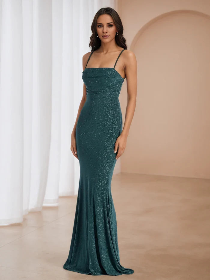 Elegant Peacock Spaghetti Straps Trumpet Mermaid Prom Dresses