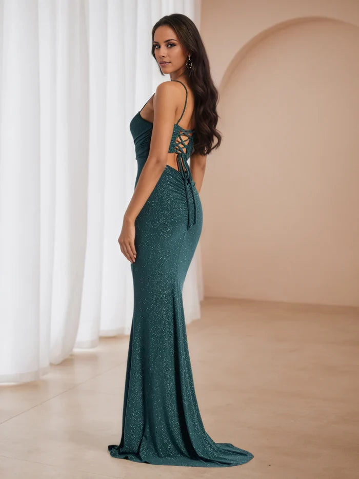 Elegant Peacock Spaghetti Straps Trumpet Mermaid Prom Dresses