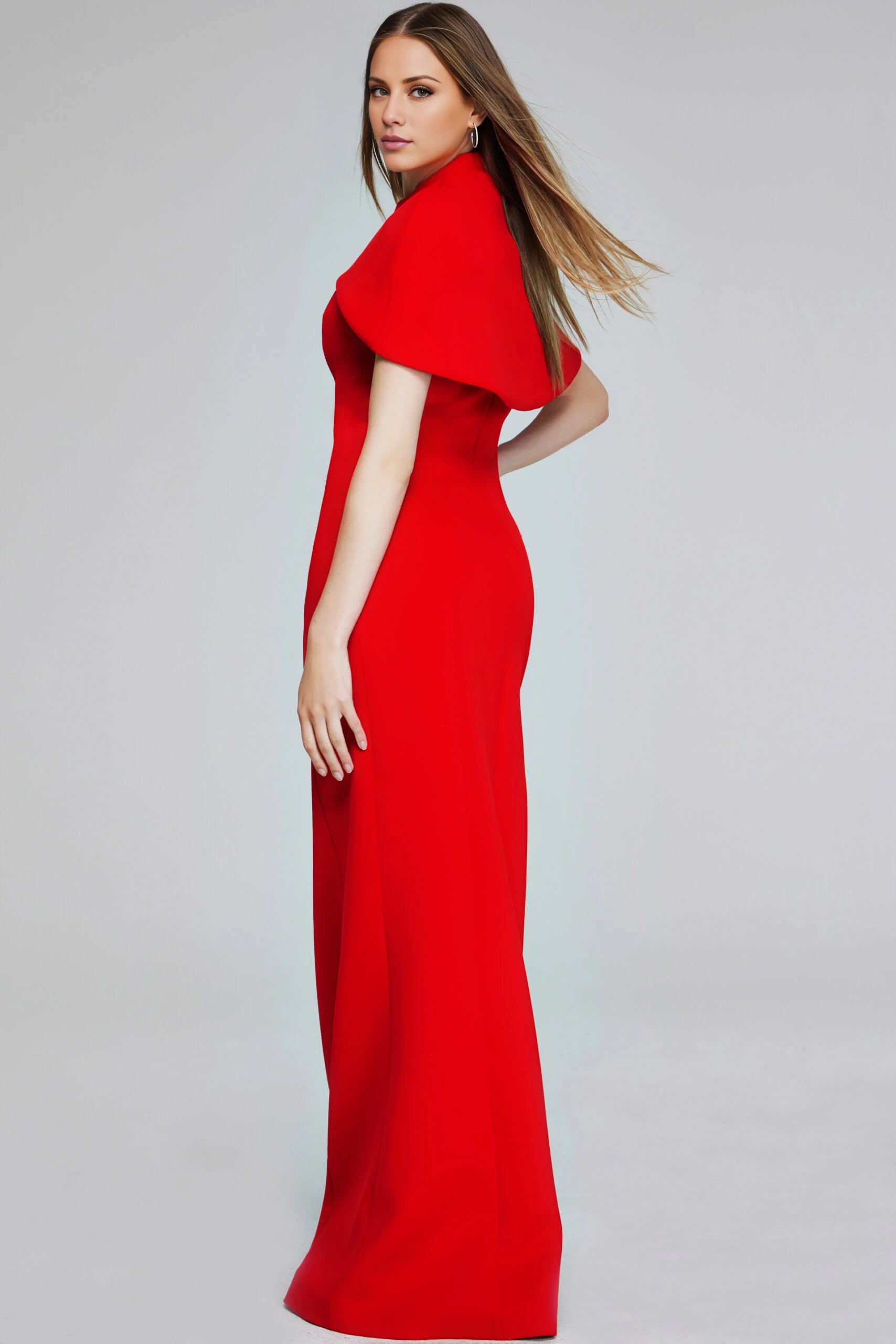 Elegant Red Evening Gown with Cape Detail Evening Dresses