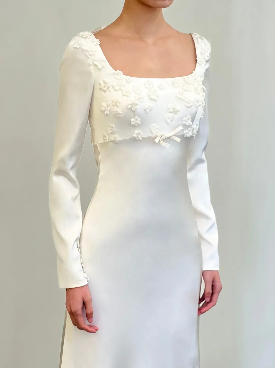 Elegant Sheath Square-Neck Long-Sleeve 3D-Floral Floor-Length Prom Dresses
