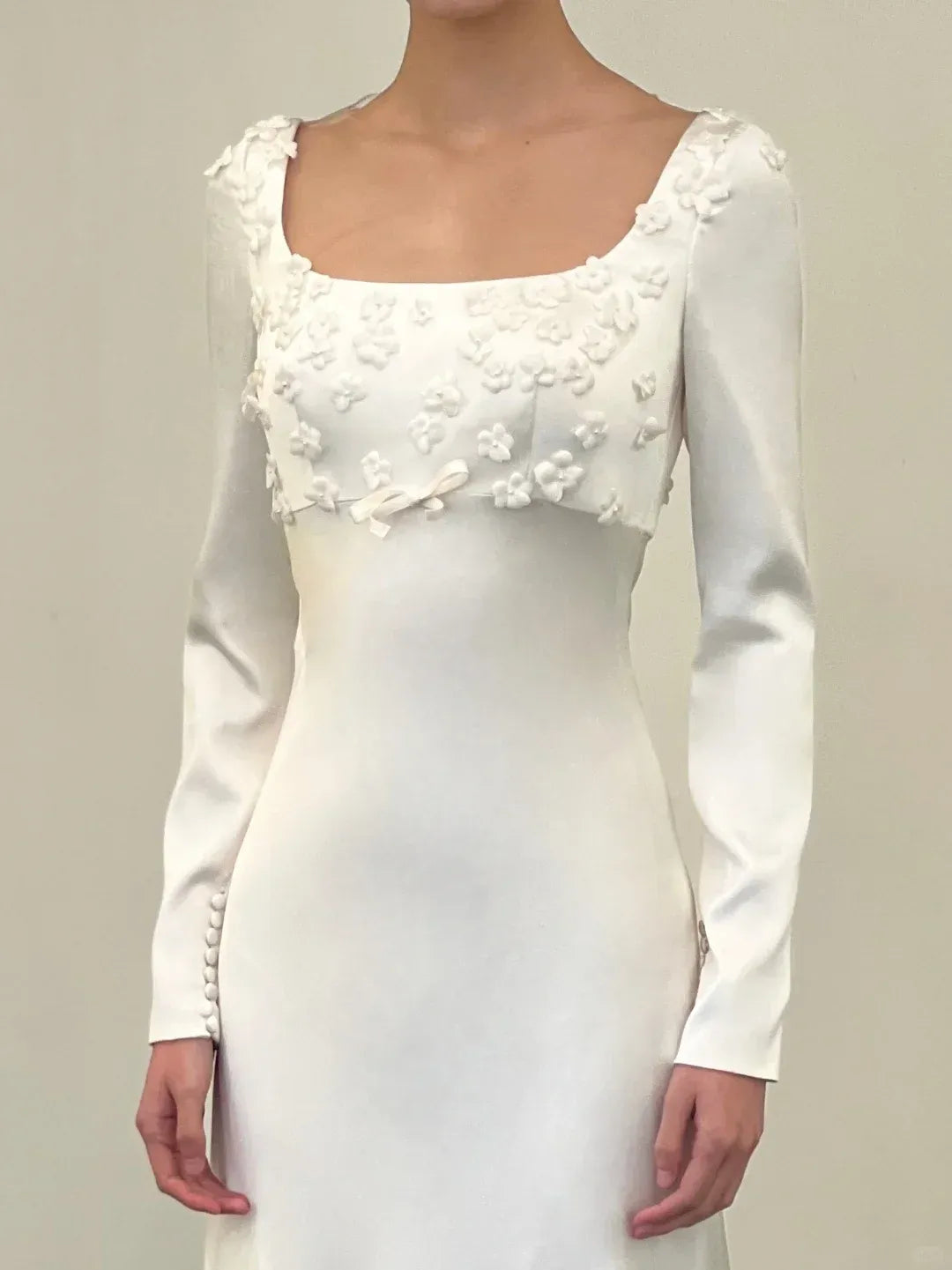 Elegant Sheath Square-Neck Long-Sleeve 3D-Floral Floor-Length Prom Dresses