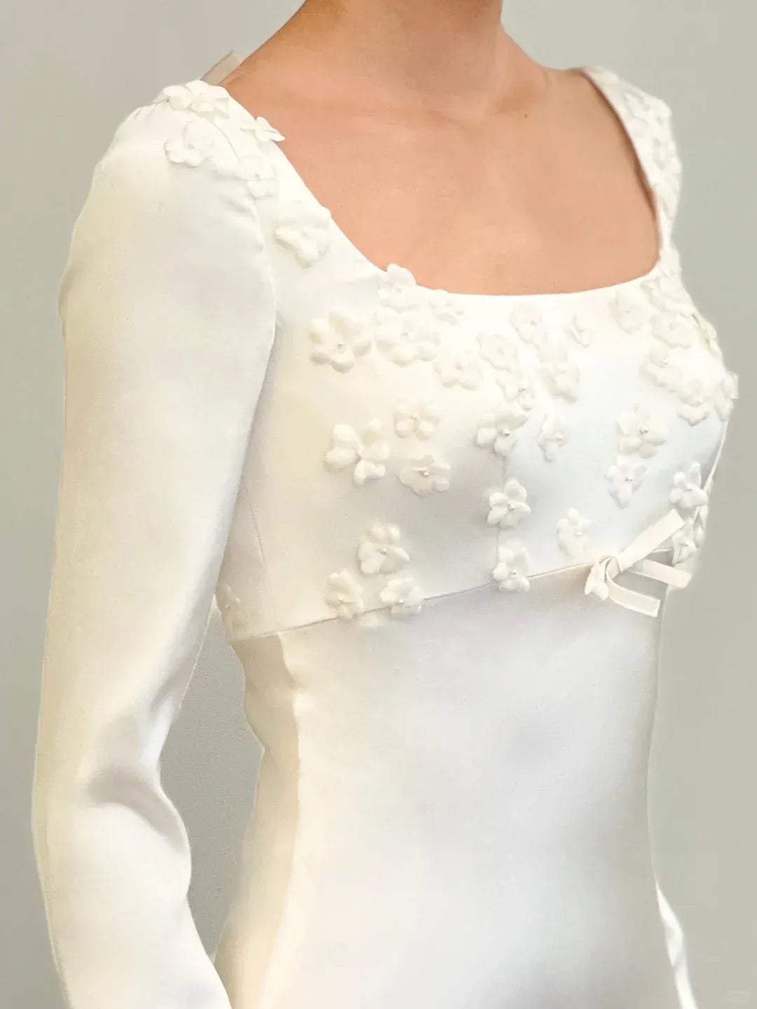 Elegant Sheath Square-Neck Long-Sleeve 3D-Floral Floor-Length Prom Dresses