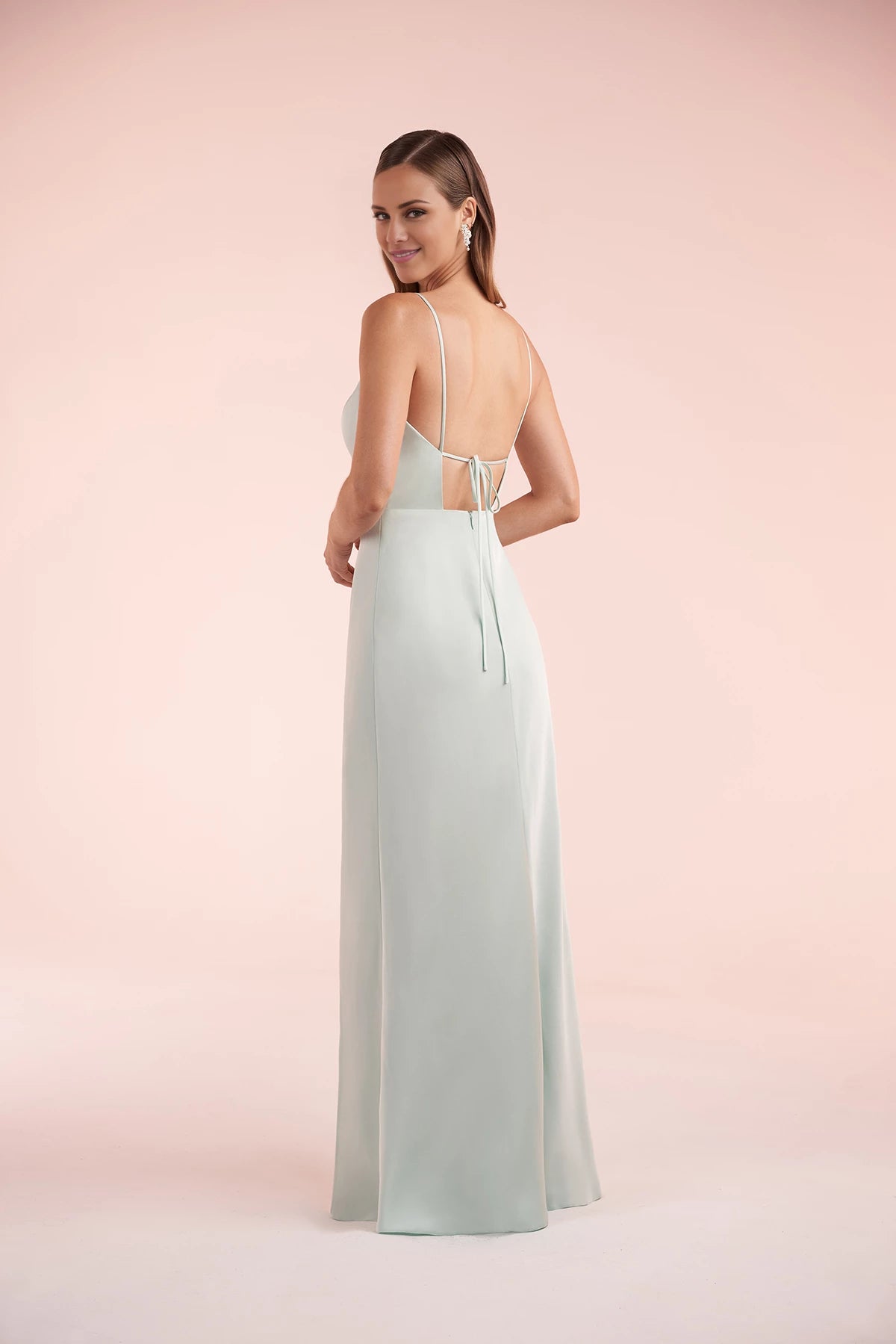 Elegant Spaghetti Straps Sleeveless Lace Up Back Back Zip Floor-Length Side Slit Bridesmaid Dress
