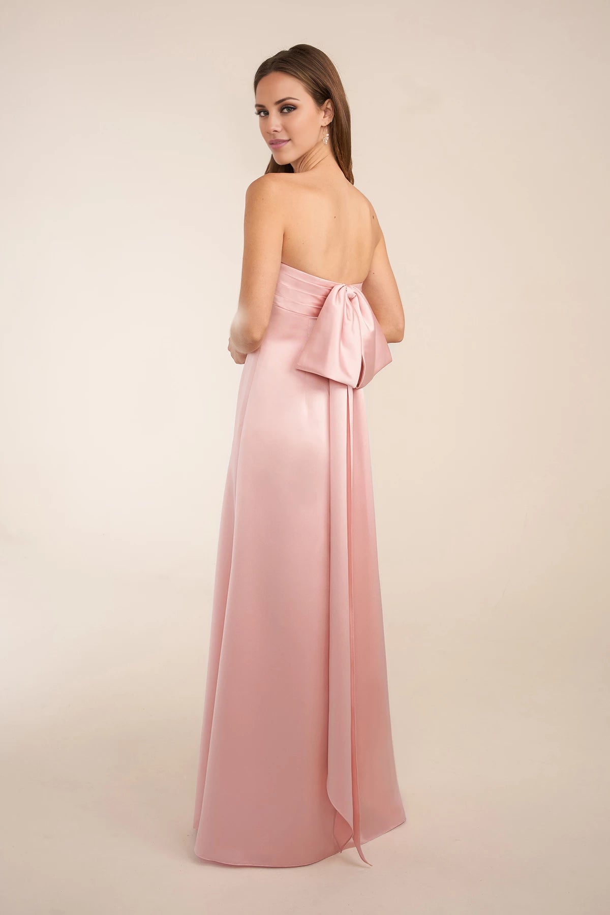 Elegant Strapless Sleeveless Lace Up Back Floor-Length Bridesmaid Dress
