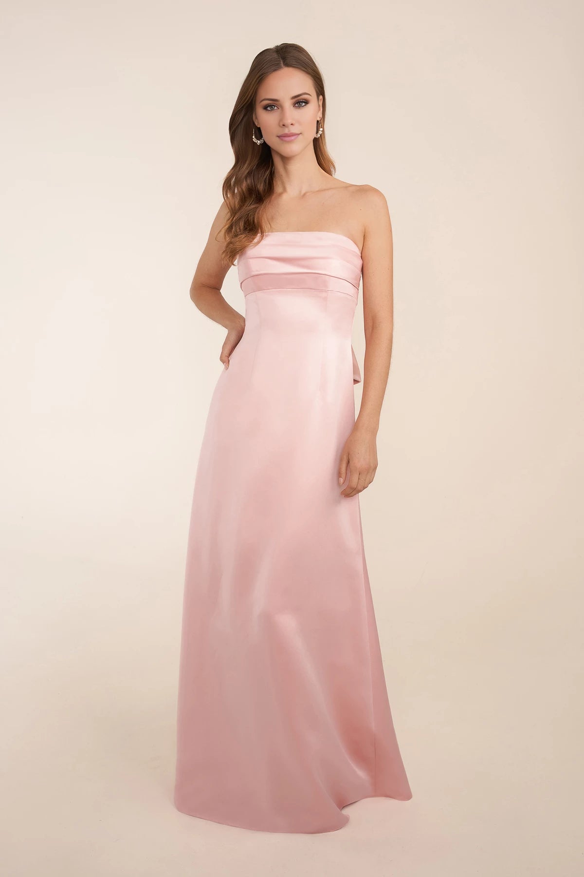 Elegant Strapless Sleeveless Lace Up Back Floor-Length Bridesmaid Dress