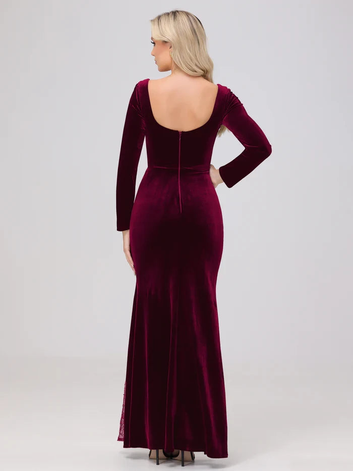 Elegant Sweetheart Long Sleeves Patchwork Sequin Lace Velvet Mother of the Bride Dresses